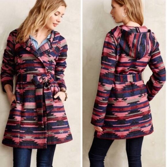 Anthro Tabitha Leona Patterned Hooded Wrap Jacket - Picture 1 of 7